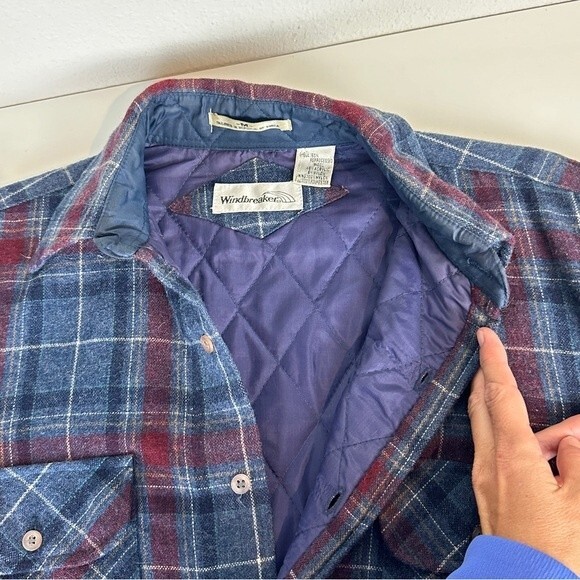 Vintage Windbreaker Wool Quilted Lined Plaid Shacket Jacket M - Picture 5 of 9
